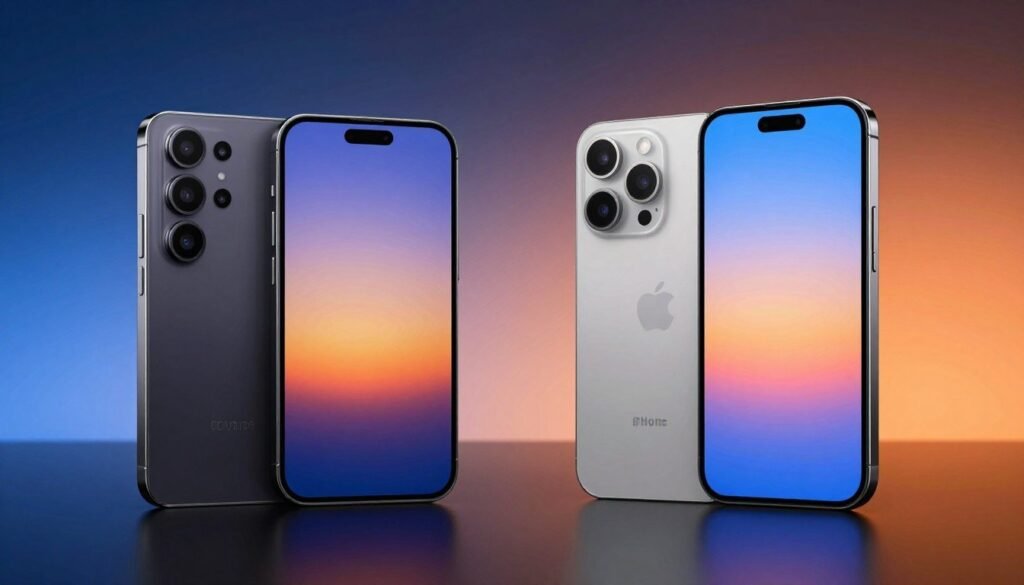 A-sleek-modern-split-screen-comparison-of-the-Samsung-Galaxy-S26-Ultra-and-the-iPhone-17-Pro-1024x585 مقارنة سامسونج اس 26 الترا ايفون 17 برو ماكس: صراع الجبابرة على عرش 2026