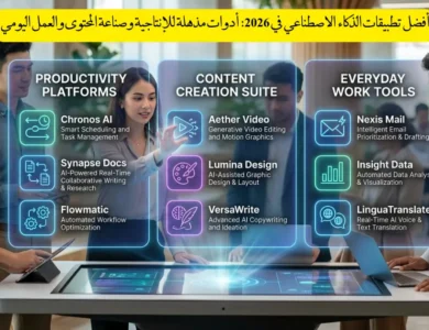 أفضل تطبيقات الذكاء الاصطناعي في 2026: أدوات مذهلة للإنتاجية وصناعة المحتوى والعمل اليومي