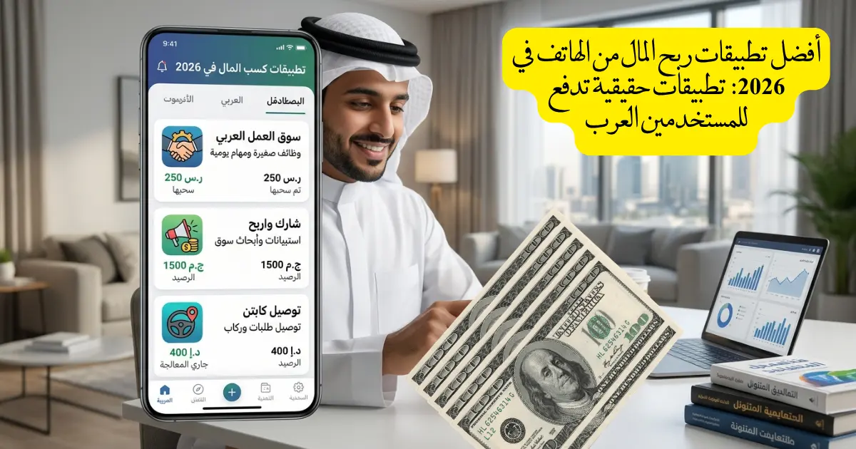 أفضل تطبيقات ربح المال من الهاتف في 2026: تطبيقات حقيقية تدفع للمستخدمين العرب