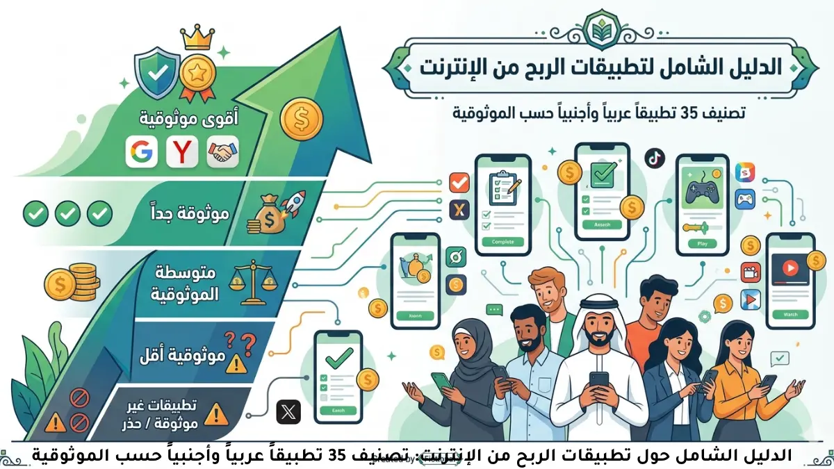 الدليل الشامل حول تطبيقات الربح من الإنترنت: تصنيف 35 تطبيقاً عربياً وأجنبياً حسب الموثوقية
