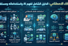 إنفوجرافيك عربي عن الذكاء الاصطناعي وفهمه واستخداماته ومستقبله